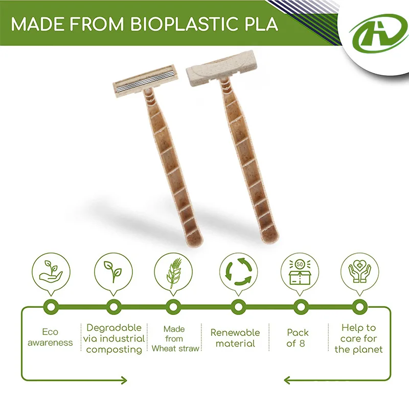8pcs Disposable Manual Razor 3-layer Blade Wheat Straw Biodegradable Material Portable Razor for travel