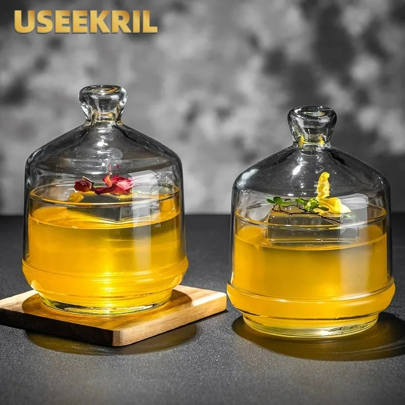 Vasos de cóctel Moleculares japoneses, vasos creativos de cristal para cóctel, taza de bebida fría con tapa, taza de whisky ahumado