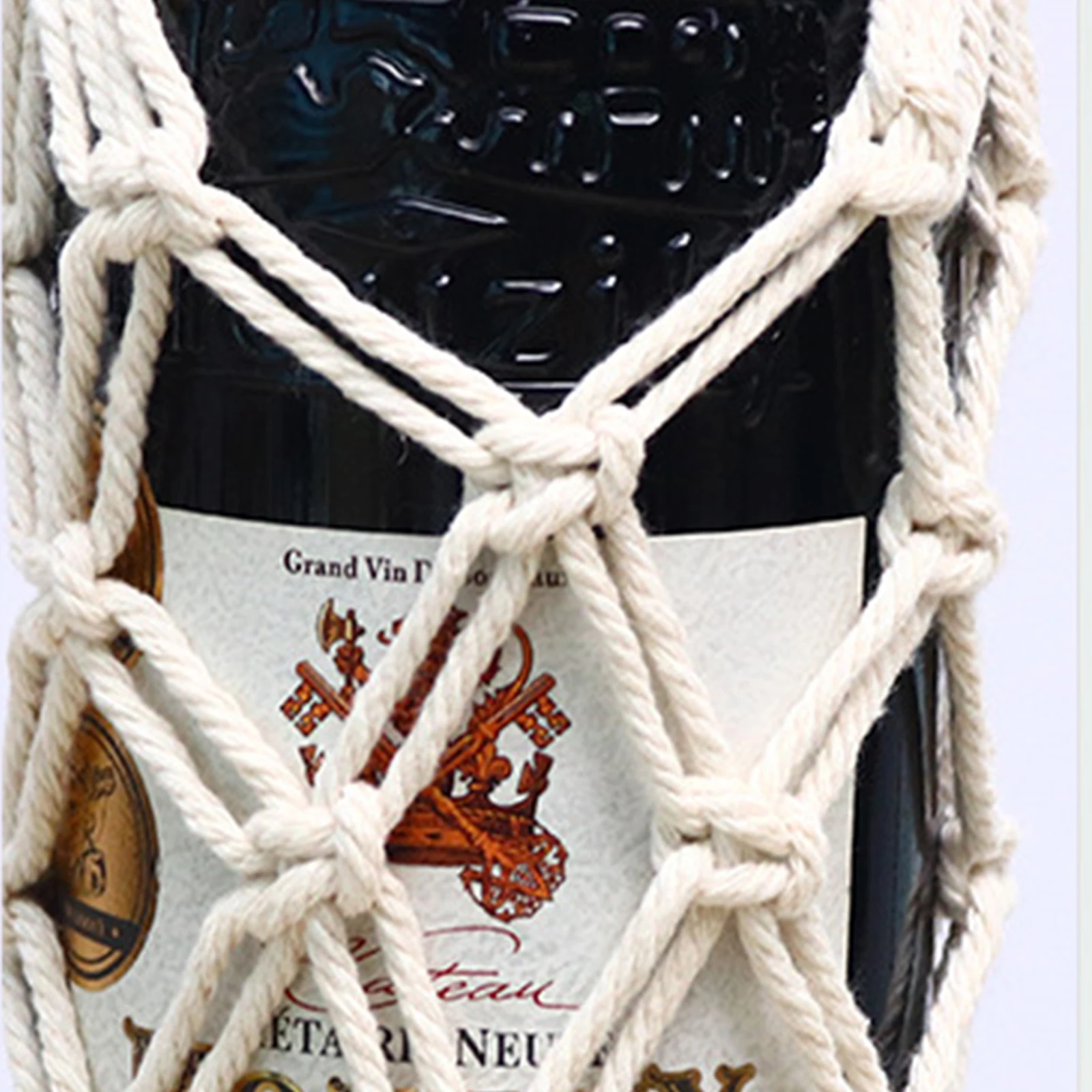 Macrame Wine Bottle Carrier Cotton Hanging Water Bottle Net Bag with Hooks Portable Bottle Storage Holder DIY Wine Accessories