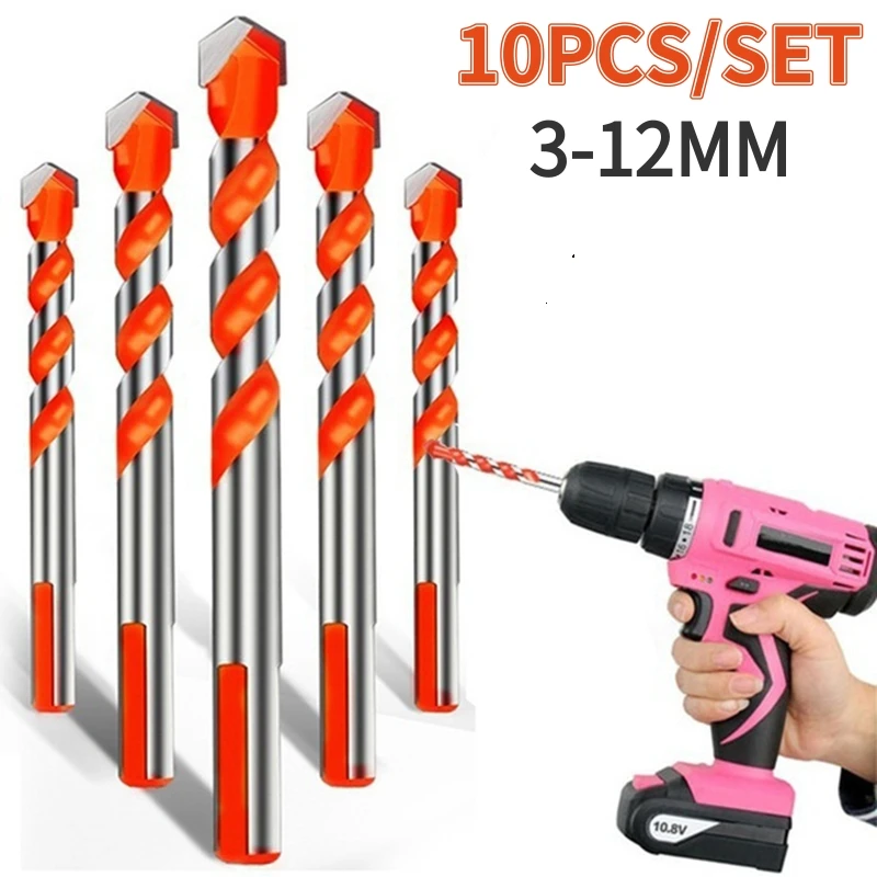 10ชิ้นชุด Mata Bor ก่ออิฐสำหรับกระเบื้องอิฐซีเมนต์คอนกรีตพลาสติกไม้อื่นๆ3-12มม. ชุด Mata Bor คาร์ไบด์เครื่องมือเจาะ