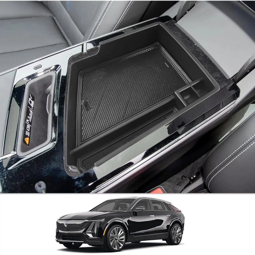 Car Accessories Center Console Tray Armrest Storage Box Divider ABS Black Functional Car Tray For Cadillac Lyriq 2023-2025