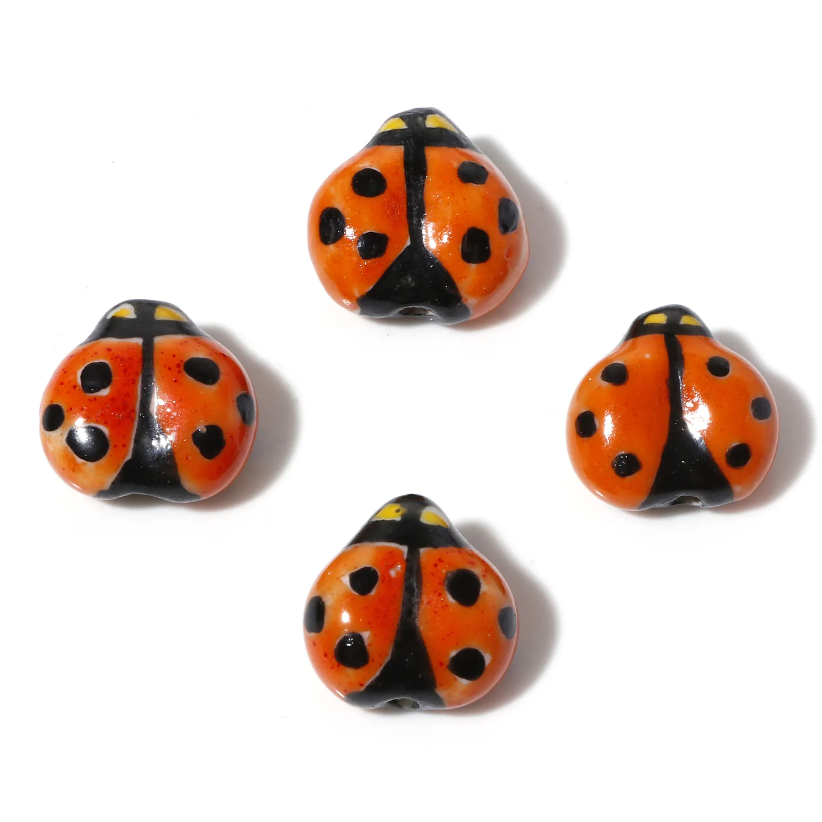 2Piece Cartoon Ladybird Shaped Ceramic Beads Hand Painted Animals Ceramic Pendant Porcelain Beads For Jewelry Making  16x16mm image 6