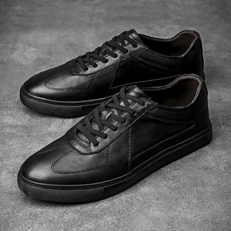 

New Sneakers Men Shoes Genuine Leather Mens Casual Shoes Flat Male Footwear Fashion Black White Shoes Tenis Masculino Skateboard