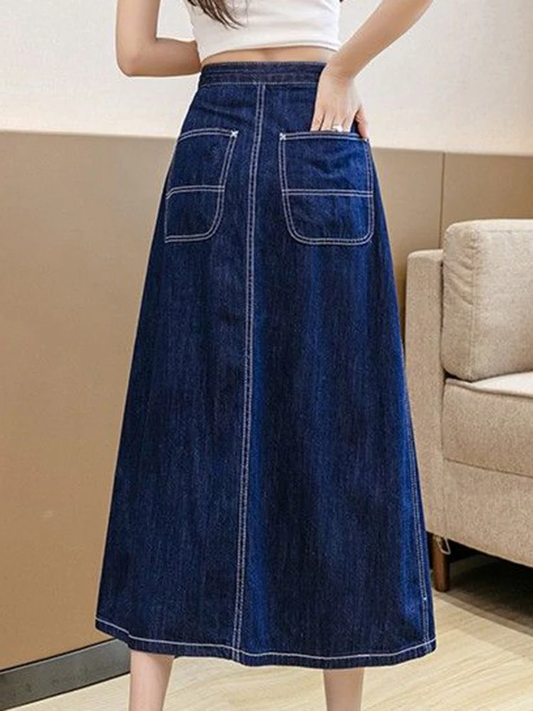 Denim Pleated Skirt Women Korean Fashion Irregular Skirt Harajuku Vintage One Piece Skirts Ladies Casual High Waist A-line Skirt