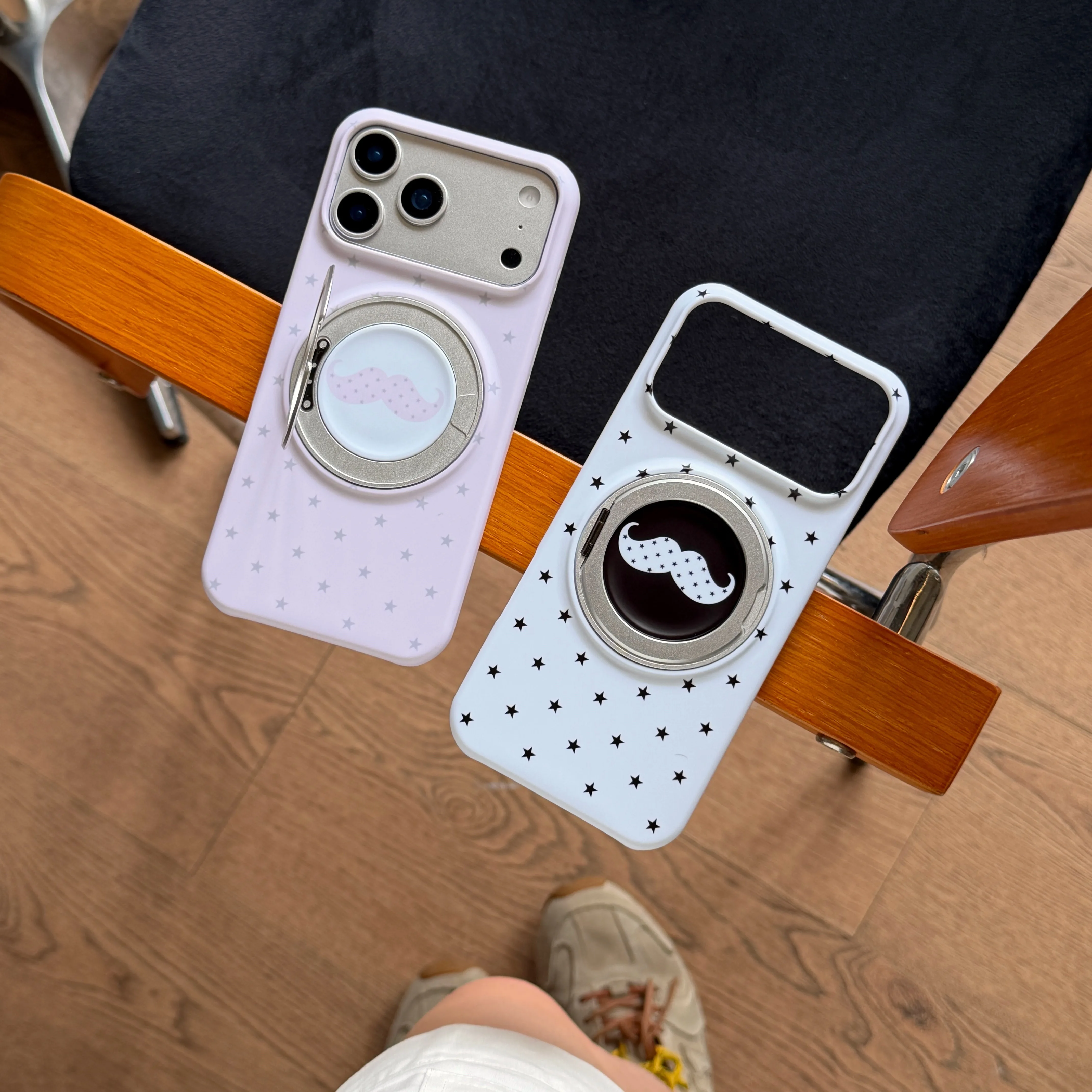 Cute Star Background With Magnetic Kickstand Phone Case For iPhone 17 16 15 Pro Max Matching Polka Dot Mustache Holder Cover