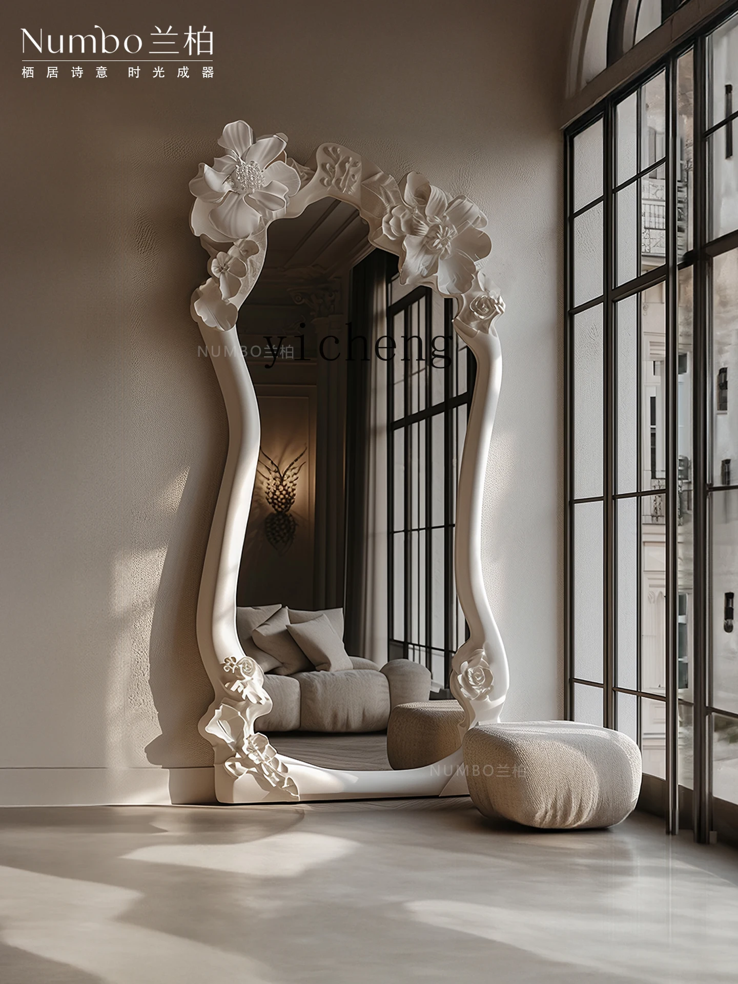 

ZZ carved full body mirror cream style living room bedroom cloakroom high value floor mirror