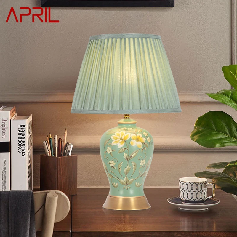 

APRIL Chinese Style Ceramics Table Lamp LED Creative Touch Dimmable Simple Bedside Desk Light For Home Living Room Bedroom