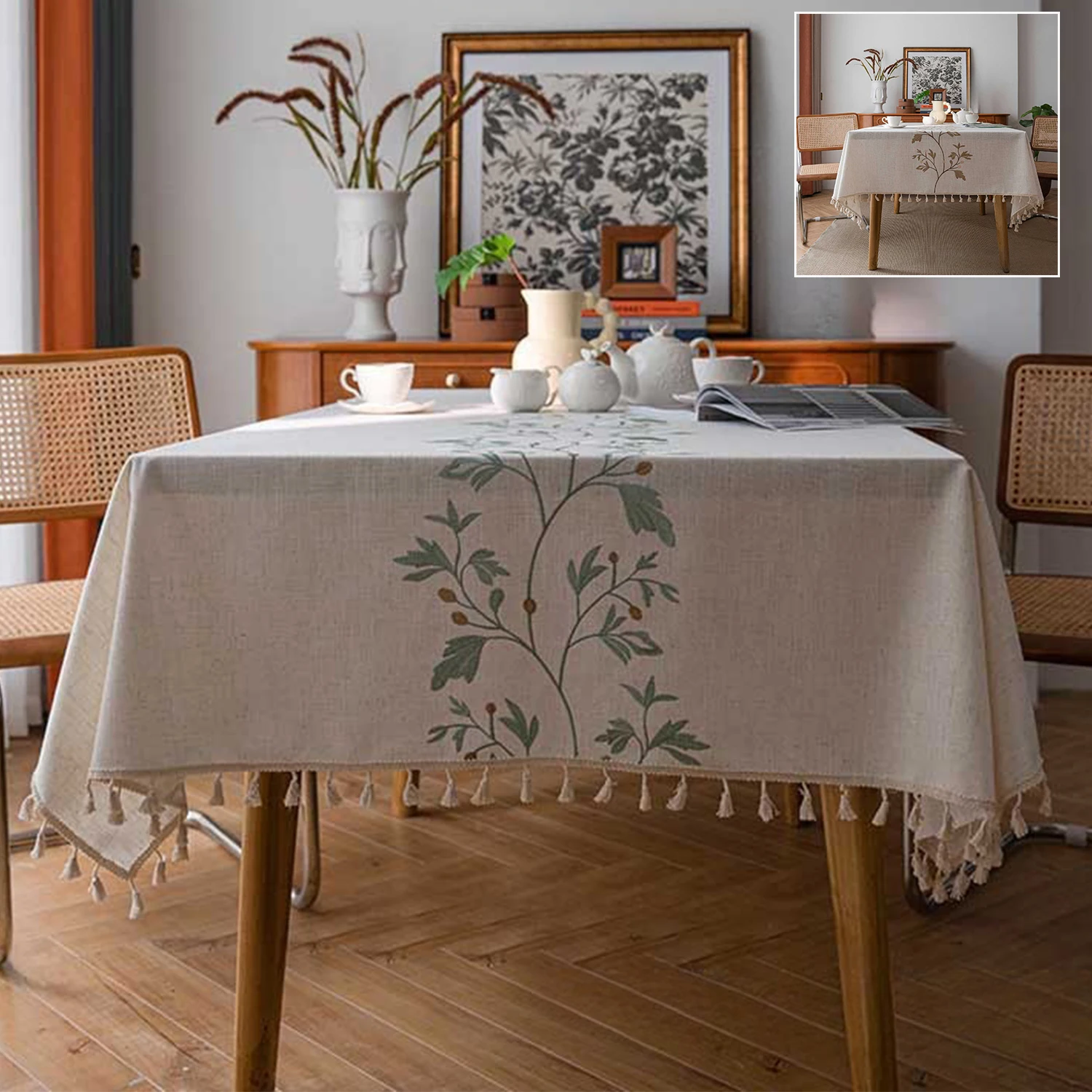 

1PC Rustic Table Cloth Rectangle Anglicanum Style Washable Tassel Tablecloth Kitchen Dining Room Decoration 직사각형 식탁보