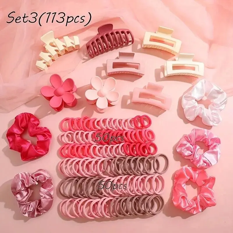 53-163Pcs Dopamine Fashion Elastic Colorful Band Hair Circles Flower Shaped Hair Accessory Grip For Women Daily Party Gift