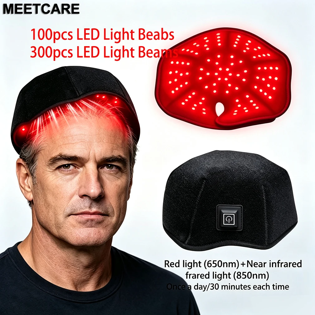 660nm 850nm LED Infrared Helmet Red Light Therapy Hat with 100pcs LED Lights 300pcs Beams Hair Loss&Hair Growth Cap Women Men