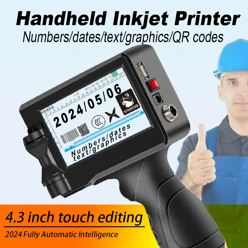 

Handheld Printer, Portable Handheld Inkjet Printer with 4.3 Inch LED Touch Screen for Barcode Date Logo Text on Any Surface