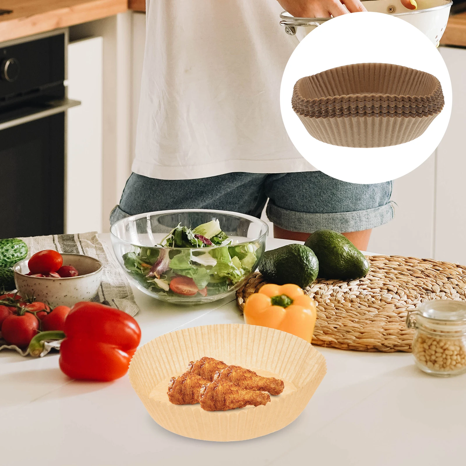 

100 pcs Air Fryer Oil Paper Baking Liners Round Disposable Non stick Kitchen Paper Pads Oven Chips Snacks Waterproof Heat