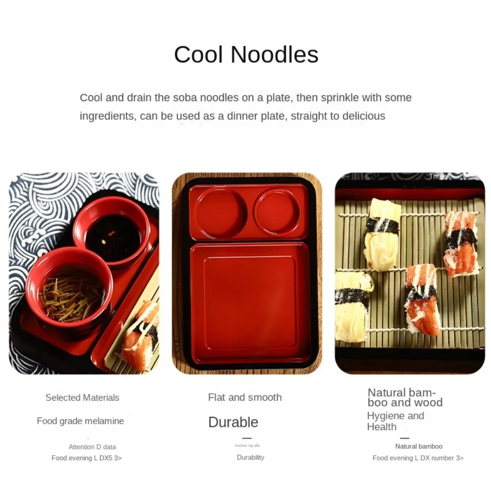 Japanese Style Cold Noodle Dish Multipurpose with Bamboo Mat Soba Noodles Plate Plastic Fashionable Sushi Food Tray Restaurant