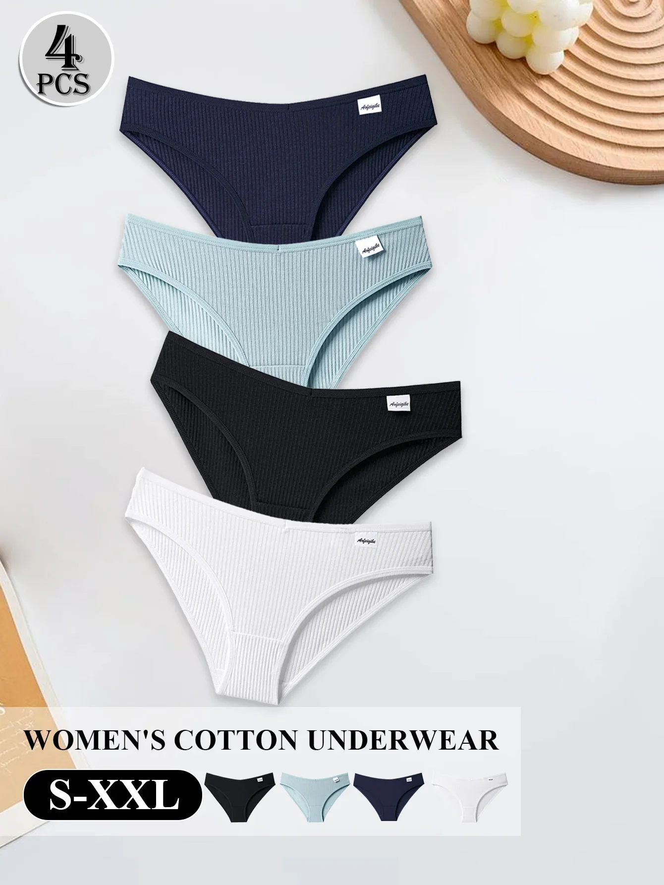 4 unidades de calzoncillos de algodón para mujer, de diseño sencillo, color liso, con rayas, de alta calidad, sexys, de cintura baja, ropa interior femenina.