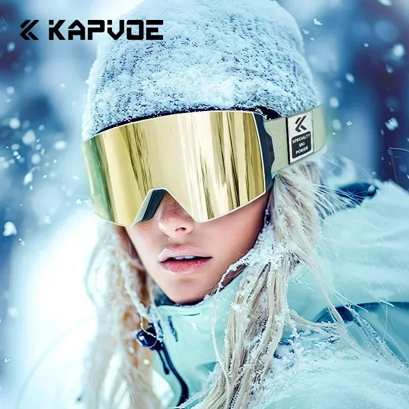 KAPVOE, juego de gafas de esquí profesionales de invierno para hombres y mujeres, gafas de Snowboard antivaho de doble capa magnéticas de cambio