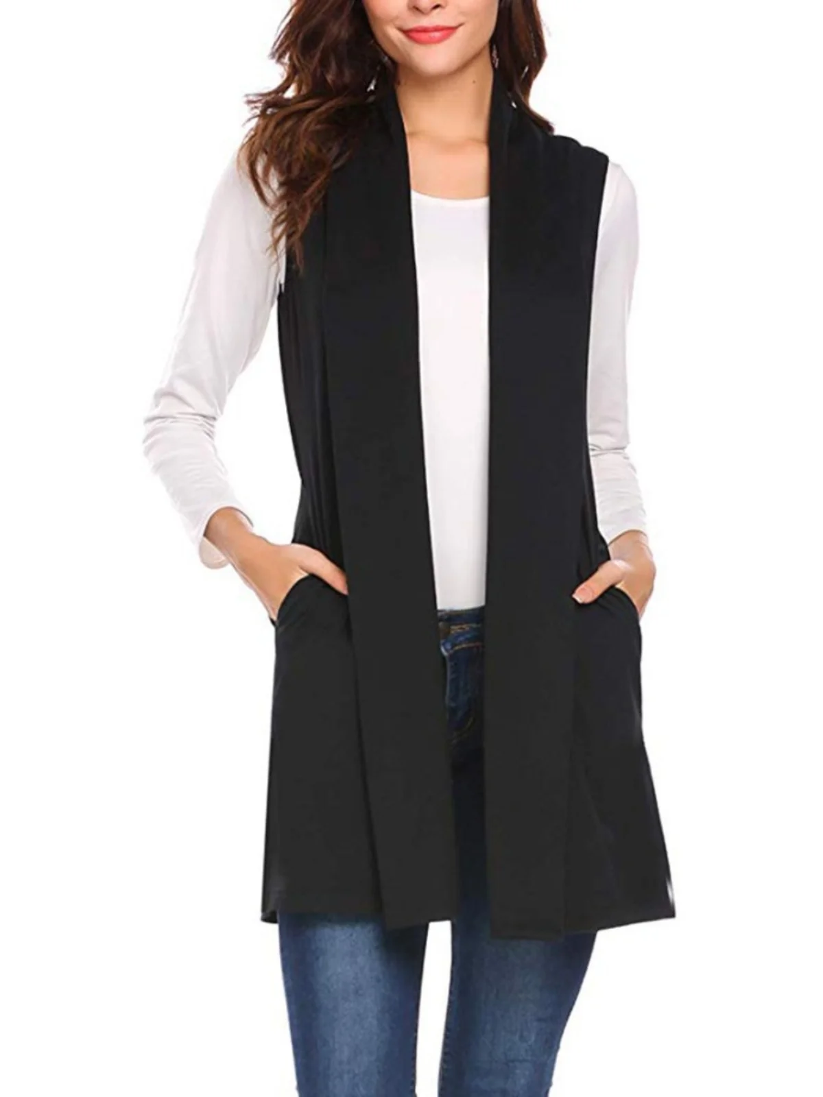 

Цветной кардиган размера Svel, жилет с открытой рубашкой, полиэфирное волокно, V-Ne, длинная линия, цветной дизайн без манжеты