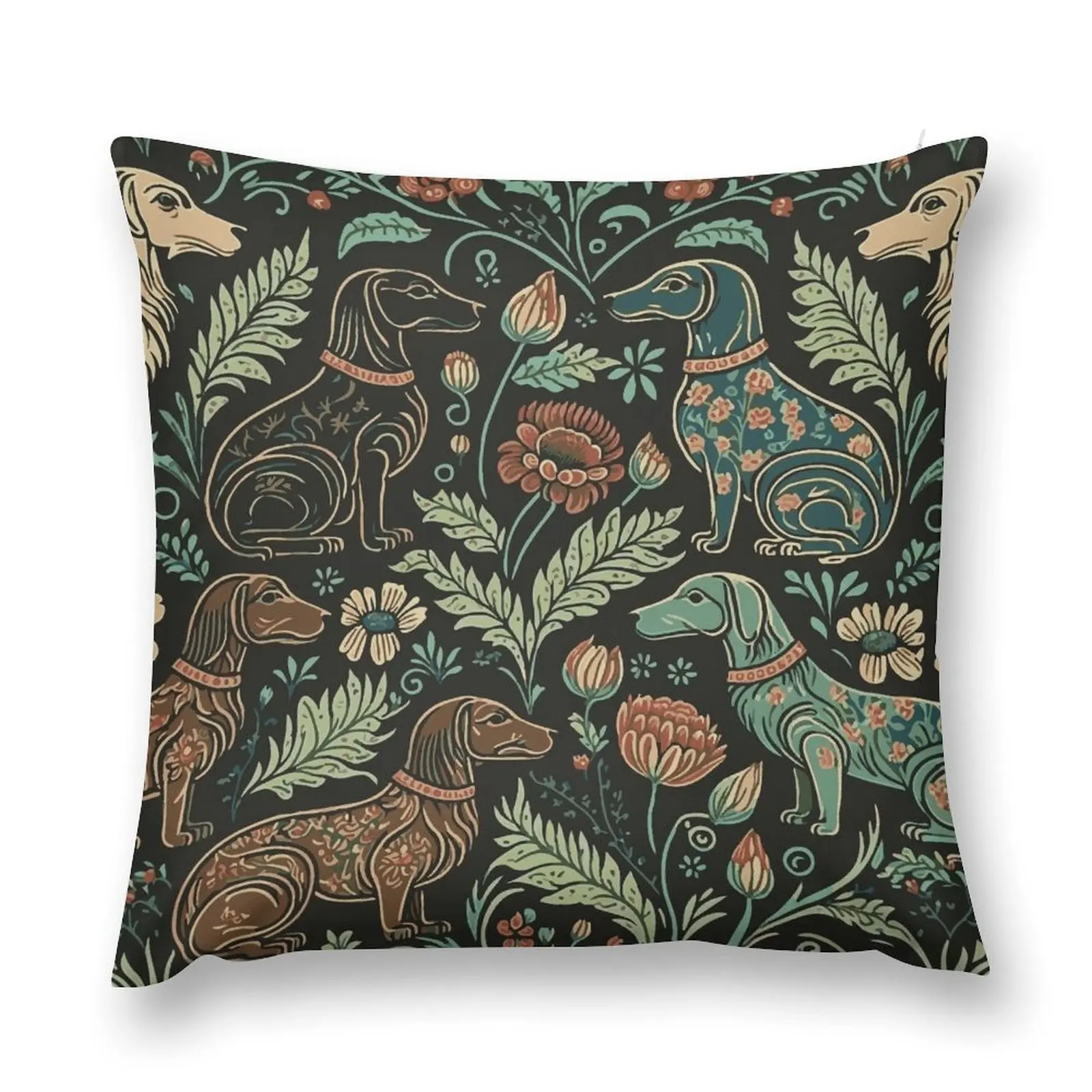 Adorable William Morris Style Dachshund Wiener Dogs Throw Pillow Sofa Pillow Cover Covers For Sofas Sofa Cushions Covers pillow