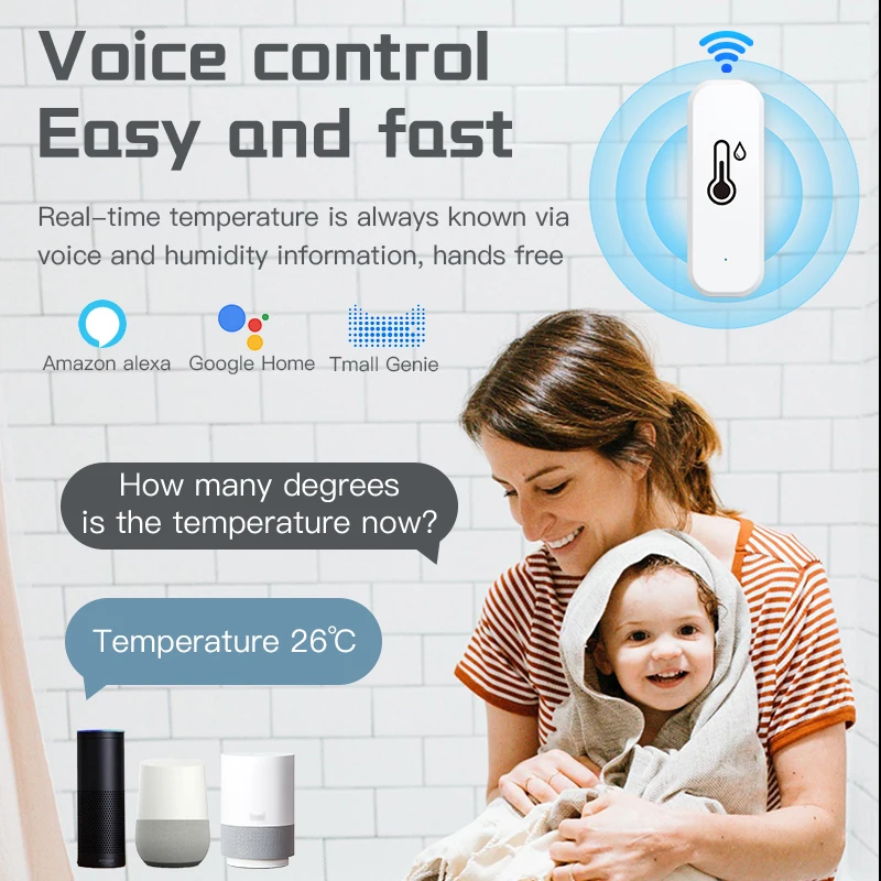 Tuya Zigbee Temperature and Humidity Sensor Indoor Humidity Sensor Battery Powered APP Monitoring For Alexa Google Home Voice