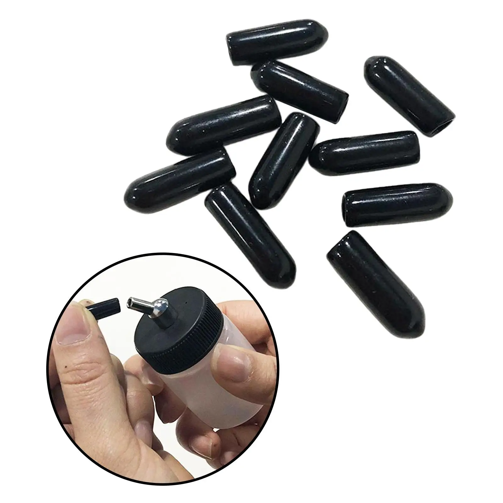 10x Airbrush Bottles Caps Jar Caps Pour Covers Siphon Adapter Spout Covers Black