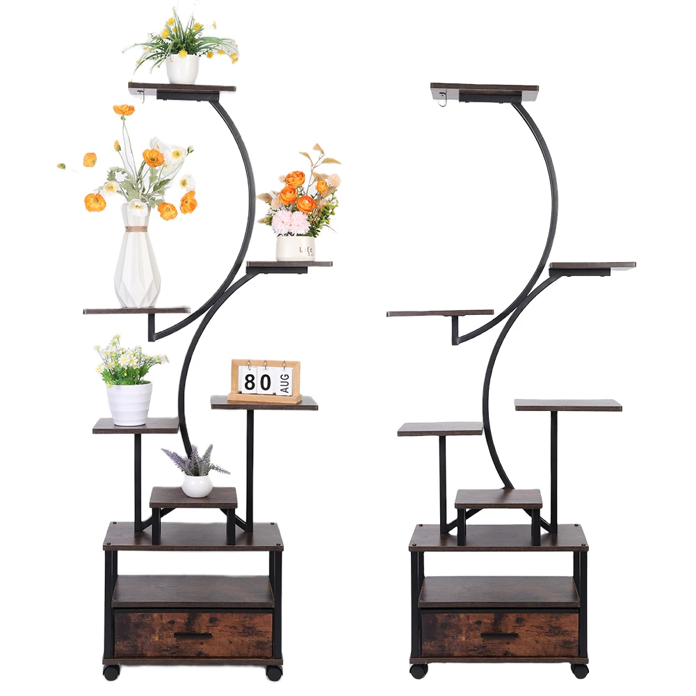 حامل نباتي داخلي مع رف عرض عالي التحمل وخفيف الوزن وحامل زهور زاوية لغرفة المعيشة ورف عرض الفناء