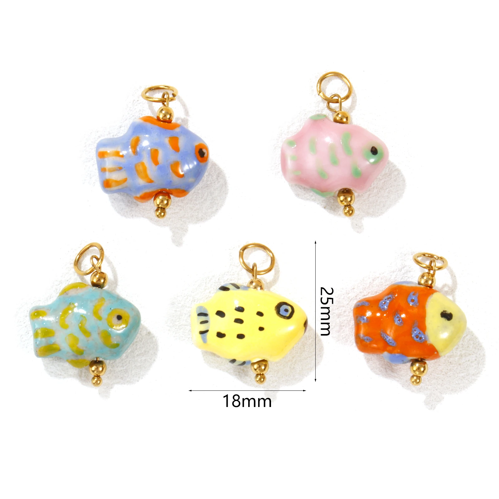 1pc Stainless Steel Charms Multicolor Ceramic Ocean  Fish Animal Painted Pendant For Women DIY Necklace Jewelry Gift 25mm x 18mm