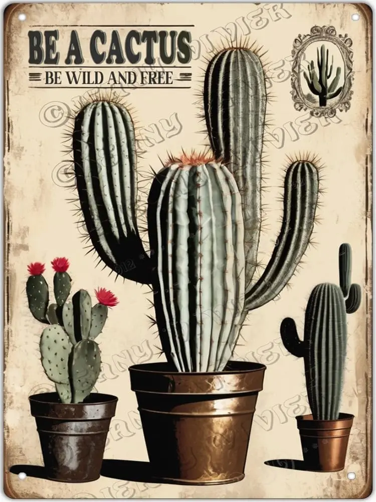Cactus Vintage Metal Sign Decor Cacti Art Southwestern Botanical es New Aluminum for Home Office Wall Funn