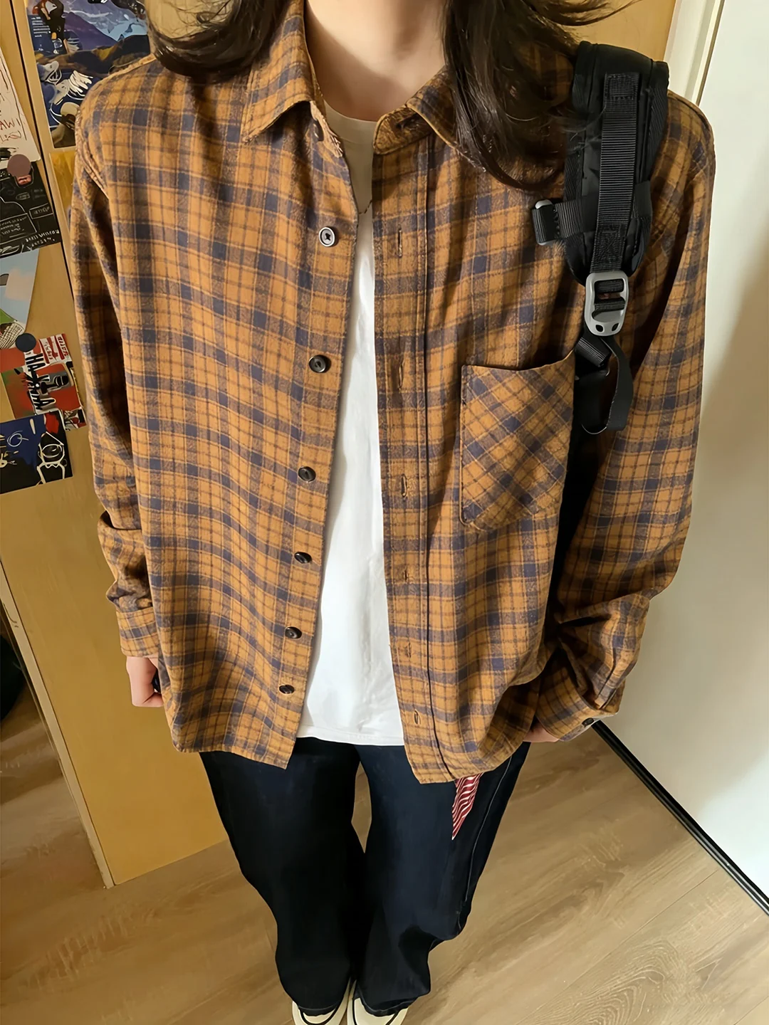 

Yellow Plaid Long Sve Men's irt Spring Autumn American Retro Striped Sun Protection Outerwear Cleanfit Couple's Jaet