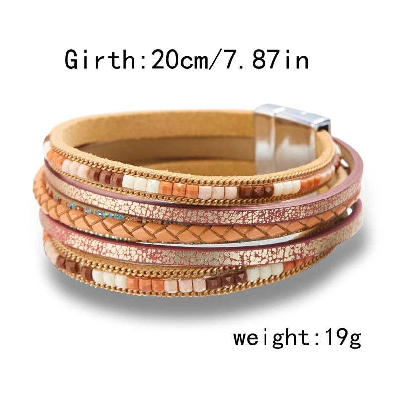 Böhmische Vintage mehr schicht ige Leder armbänder für Frauen hand gefertigte gewebte Leder breite Magnet verschluss Herren Armreif Modeschmuck – Detail 15
