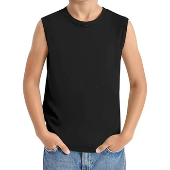 Kids Cotton Tank Top 5 Children's Summer T-shirts Boys Girls Vests Sleeveless Solid Tee Tops 100% Cotton Comfortable Kids Tank Tops Clothes White 3-14Y 5
