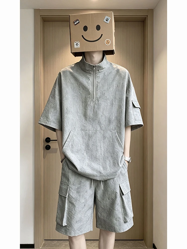 cool-american-style-ice-silk-workwear-set-men-summer-thin-quick-dry-dyed-casual-sports-wear-cool-handsome-whole-set