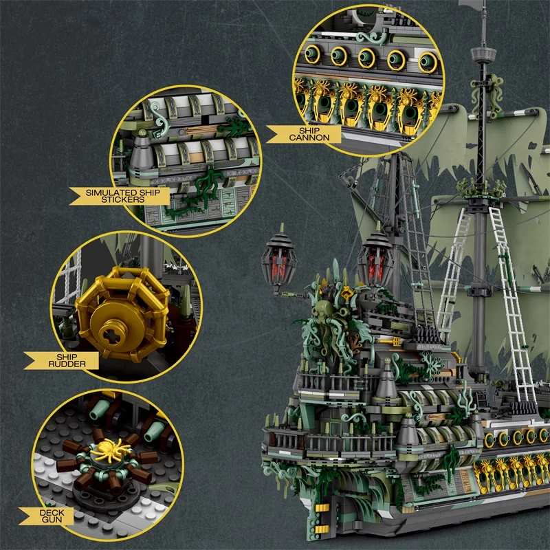 Big sale IN STOCK Birthday Gift Set Reobrix 66037 Flying Dutchman Pirate Ship Building Blocks Model Bricks Assembling Toys