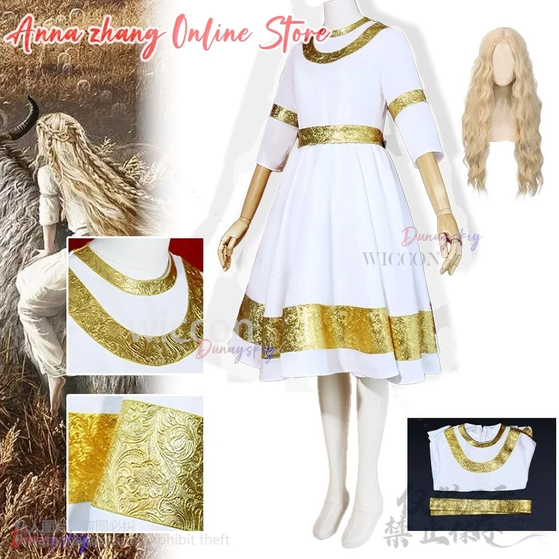 

Anime Game Miquella Cosplay Cutecore Costume Witch White Dress Lolita Golden Lace Wigs For Girls Woman Halloween Cos disfraz