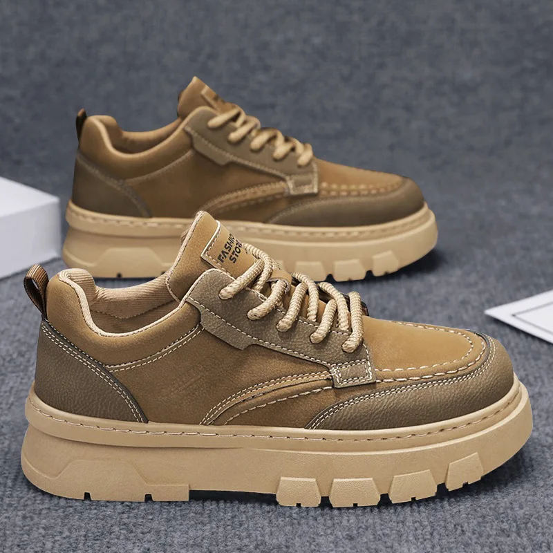 

Young People's Autumn Leather Surface Casual Sports Sneakers Thick-Soled Niche Workwear Style for Comfort And Fashion