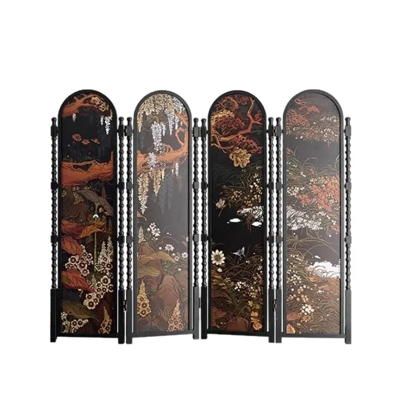 Medieval retro screen solid wood foldable living room bedroom partition door medieval entrance
