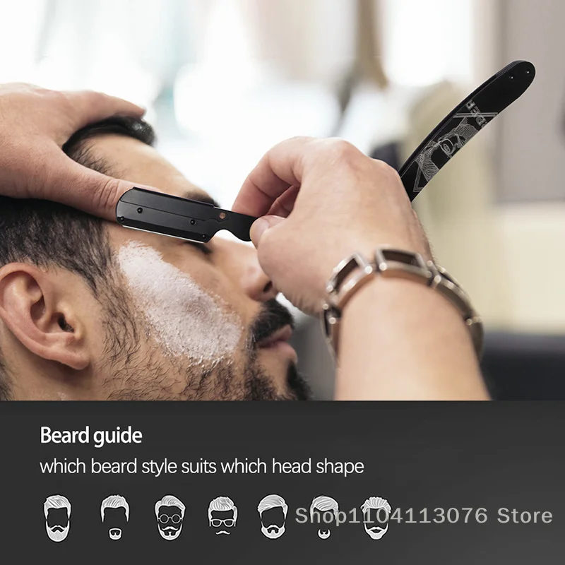 Pisau Cukur Manual Lurus Baja Tahan Karat Pria Tanpa Pisau Pemangkas Jenggot Retro Alat Cukur Pemotong Rambut Keselamatan Lipat