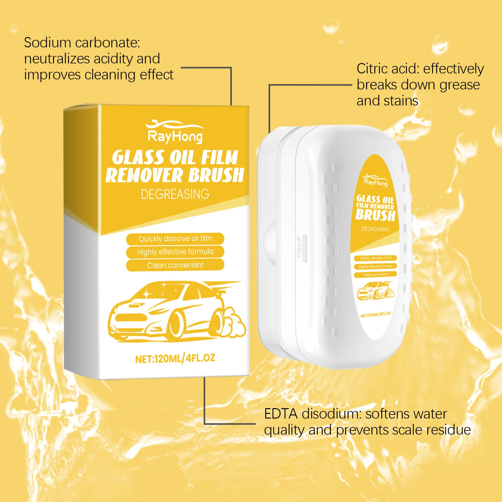 سيارة الزجاج النفط فيلم مزيل زجاج السيارة الأمامي الأنظف الأوساخ البقع إزالة قوية الزجاج تنظيف الإسفنج فرشاة أدوات تفصيل السيارات