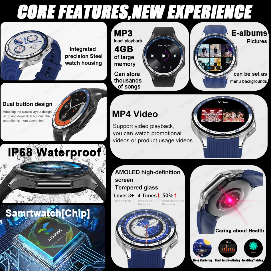 2024 New For Android IOS OPPO Watch X Smart Watch 4G Memory Music Video Bluetooth Call IP68 Waterproof Smartwatch TWS Earphones