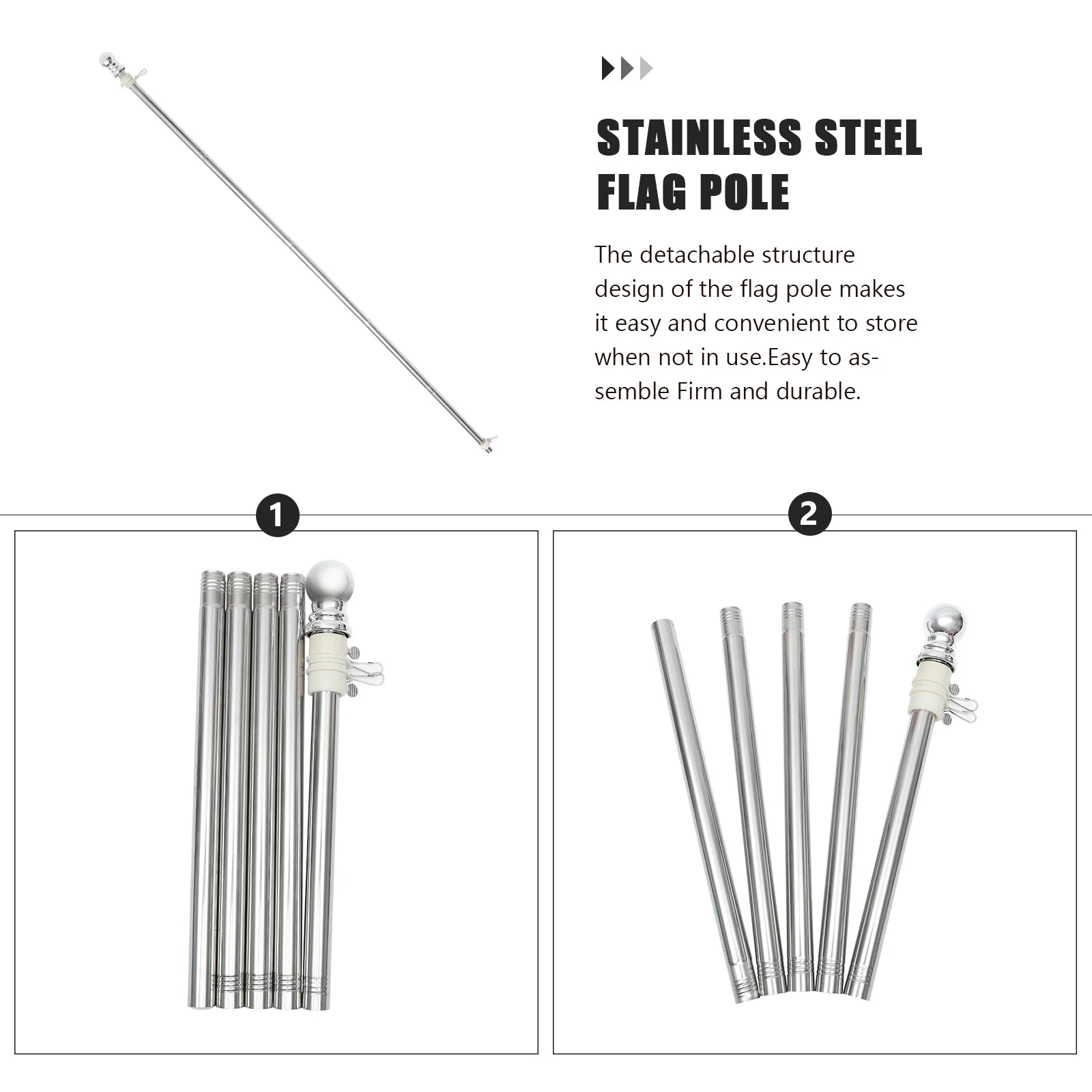 

1Set Stainless Steel Flag Pole Kit Detachable Anti-Winding Outdoor Flag Holder for Yard Porch Camping Events Outdoor Flagpole
