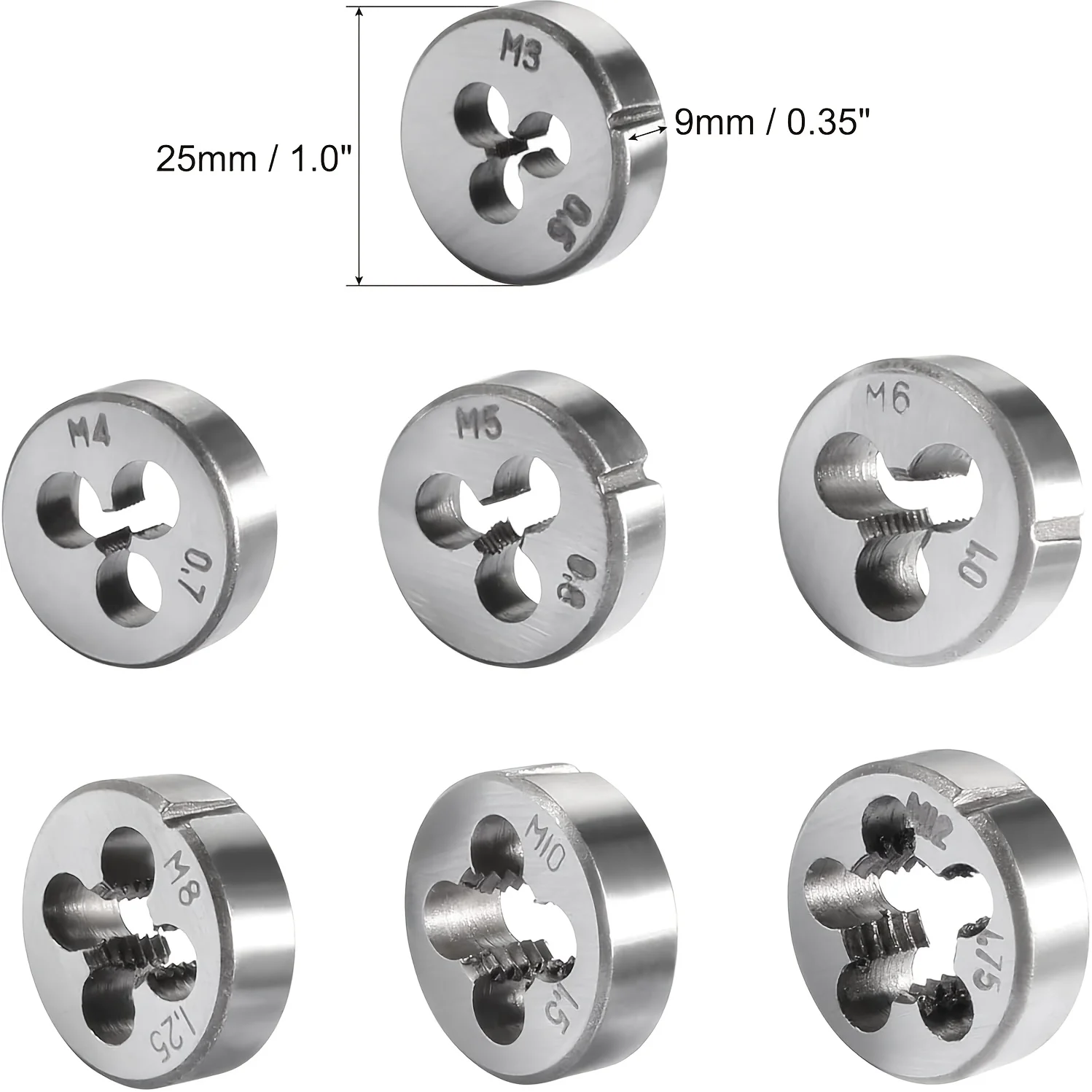8Pcs Threading Die Set, M3-M12 Metric Thread Dies and Die Holder, External Thread Processing Tools
