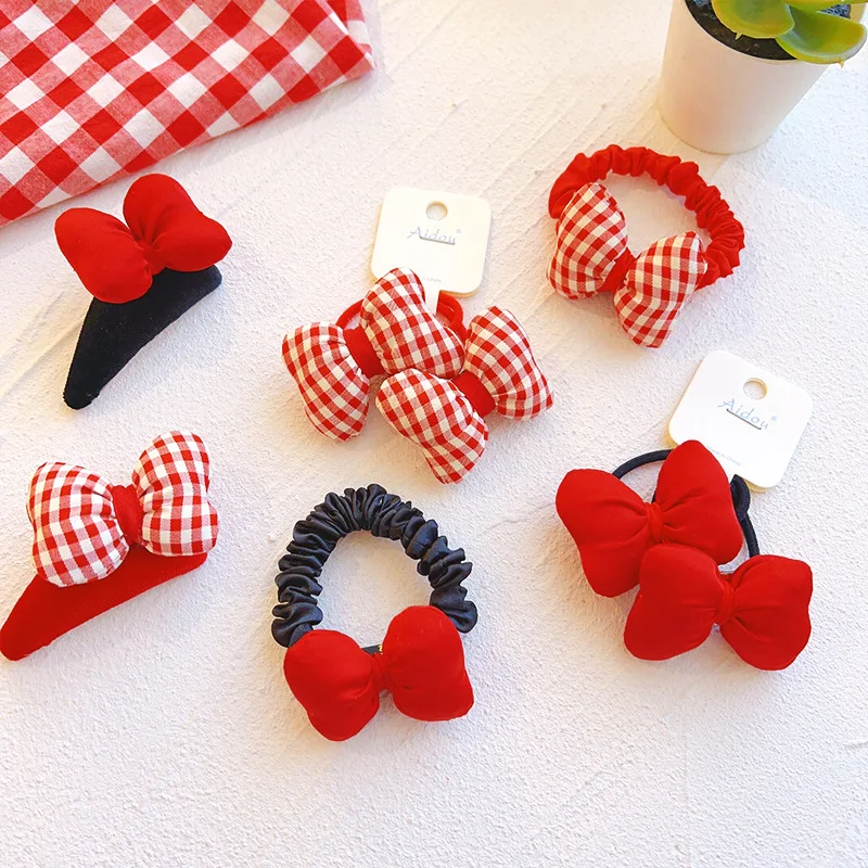 

Набор аксессуаров для волос с красным клетчатым бантом для девочек — BB-зажимы, эластичные завязки для хвоста и отслаивающиеся шпильки