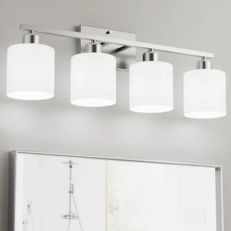 

Bathroom Lights Over Mirror Brushed Nickel, Anti-Rust 4-Light Bathroom Vanity Light Fixtures, Modern 24Inch Wall Sconces E26 Ba