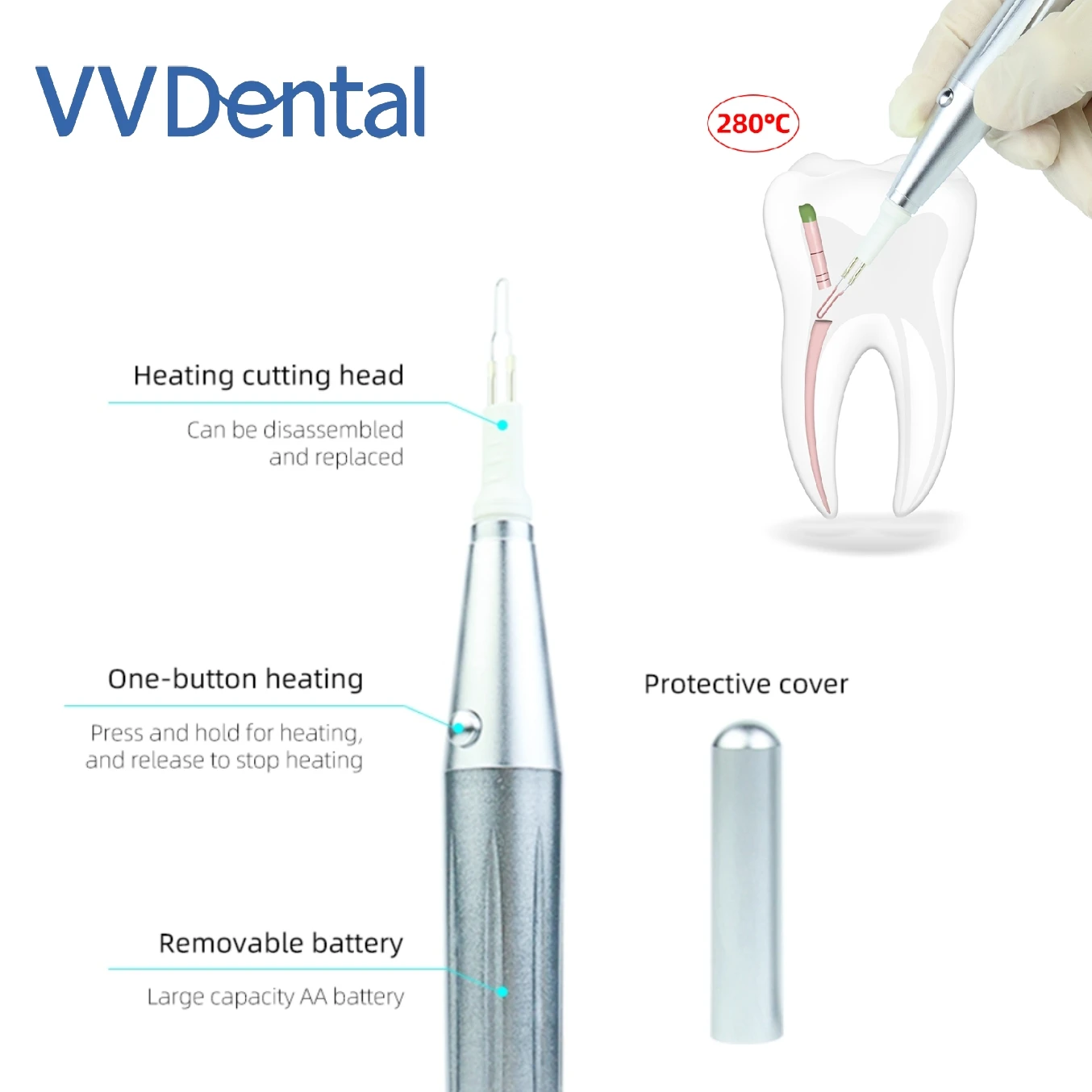 Dental Gutta Percha Cutter With 8 Tips Tooth with 8 Tips Obturation System Endo Heated Pen Lab Tools For Root Canal Therapy