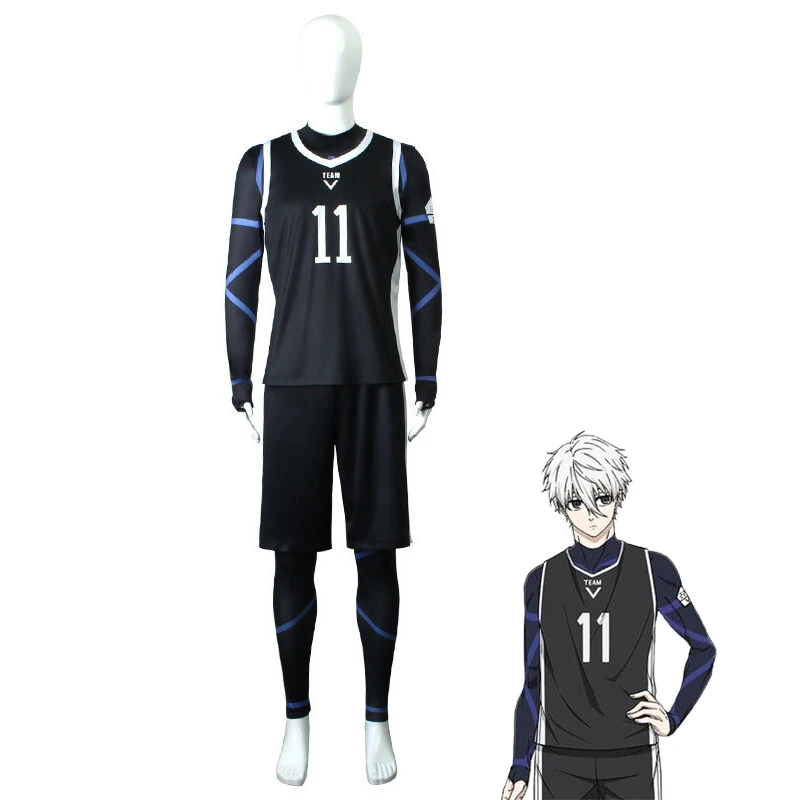 Anime Blue Lock Stationary i Seishiro Cosplay Costume pour hommes et femmes, maillot noir, combinaison, perruque, maillot de football