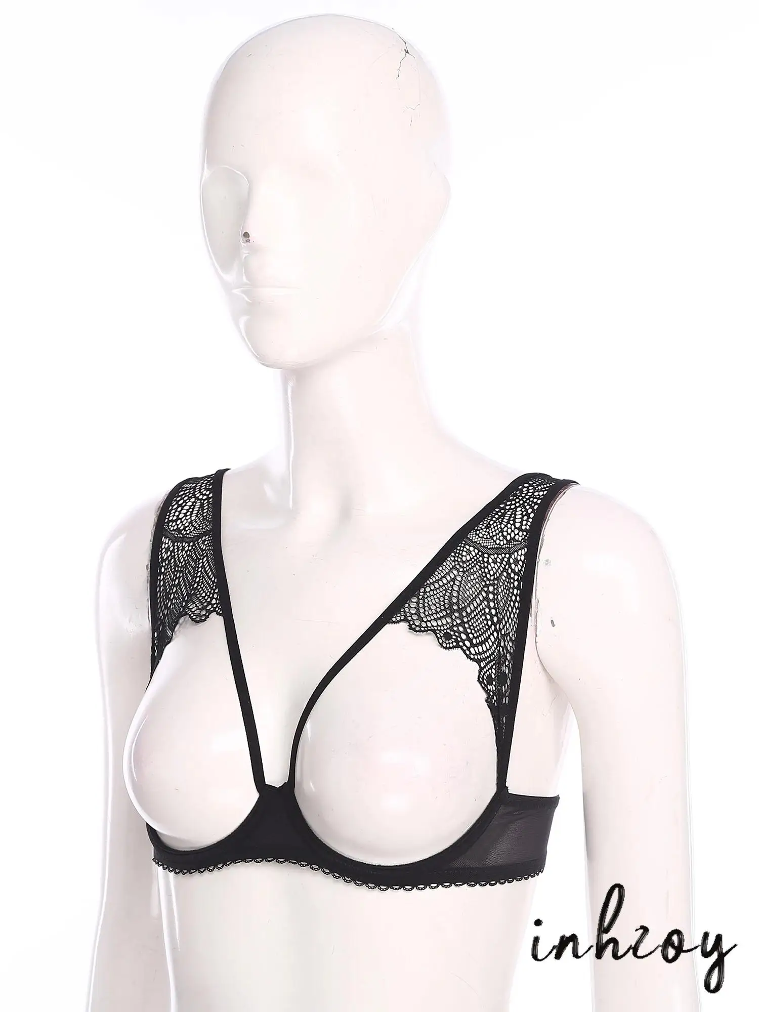 

Womens See Through Lace Bra Tops Open Cup Underwire Push Up Balconette Erotic Lingerie Nightwear for Anniversary Honeymoon
