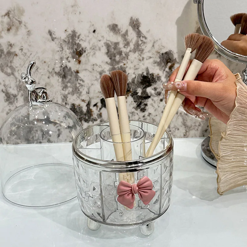 360 °   Organizzatore rotante per pennelli per trucco Scatola portaoggetti per strumenti cosmetici antipolvere in plastica trasparente per pennelli per trucco per rossetto