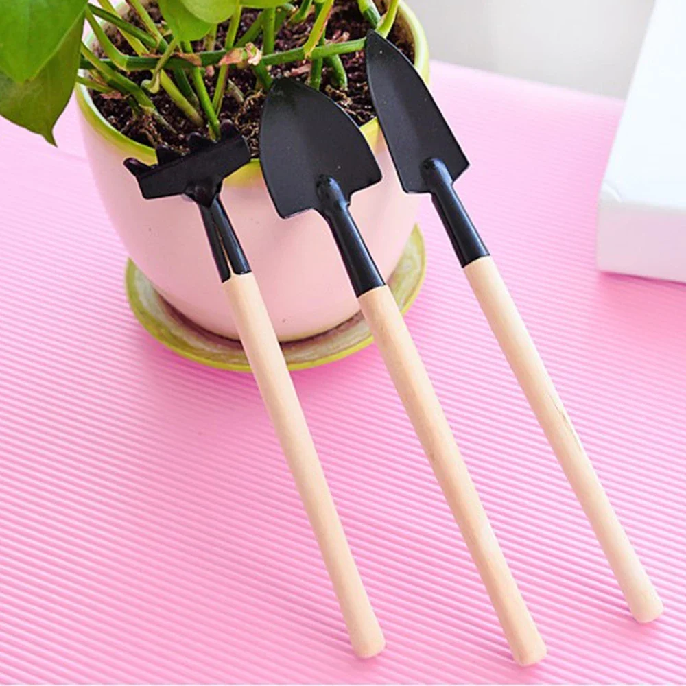 3 pz/set Mini Attrezzi Da Giardino Pala Rastrello Spade Manico In Legno Testa di Metallo Per Bambini Per Piante In Vaso E Piante Da Giardino Applicazione