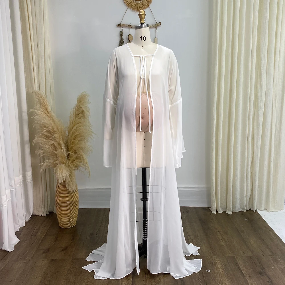 White Maternity Dress for Photo Shoot ,Sheer Chiffon Maternity Dress ,Maternity Boudoir YW243123