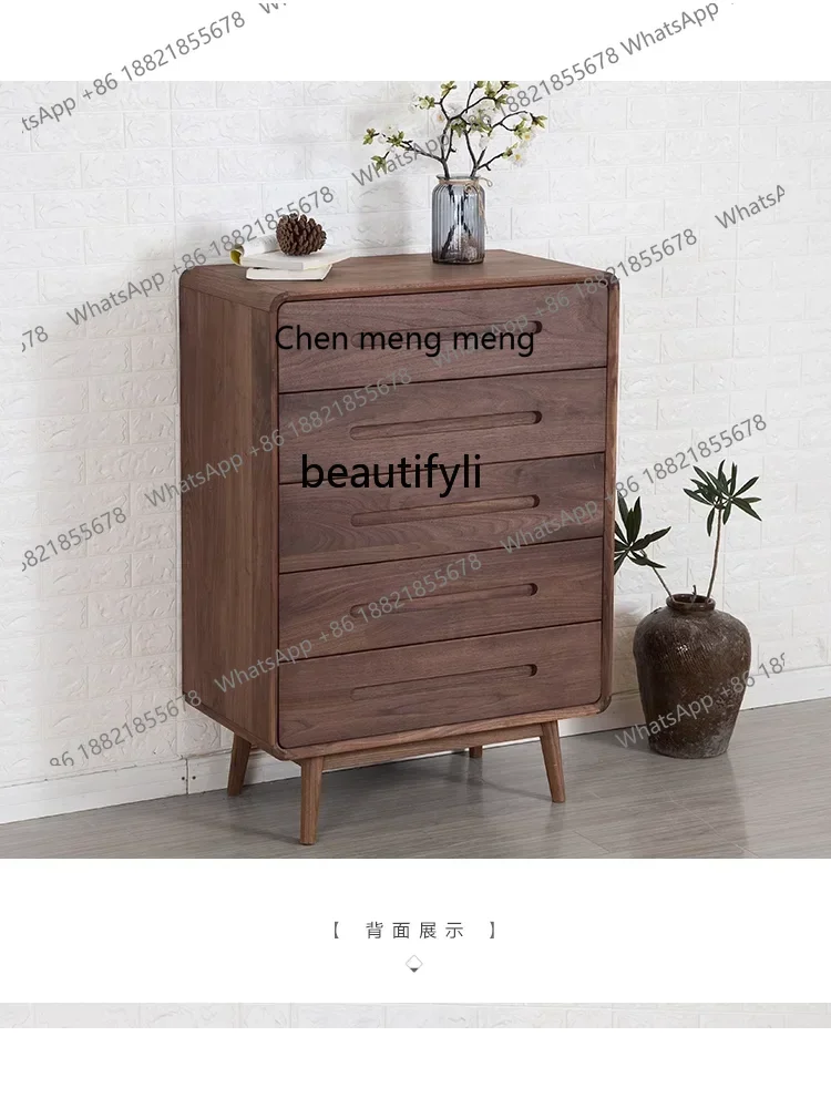 cc182R Solid Wood Black Walnut Wooden Chests of Drawers Chest of Drawers  Nordic Five-Bucket Cabinet Cabinet Light Luxury Drawer