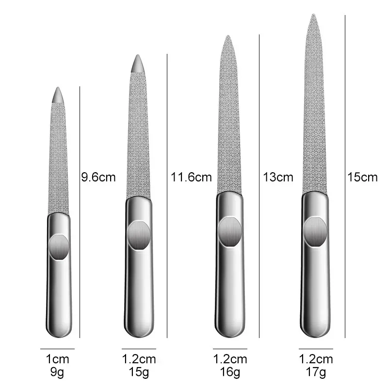 Nagelfeile in 4 Größen, Edelstahl, professionelles Peeling, doppelseitiges Schleifpapier für professionelle Finger- und Zehennagelpflegewerkzeuge