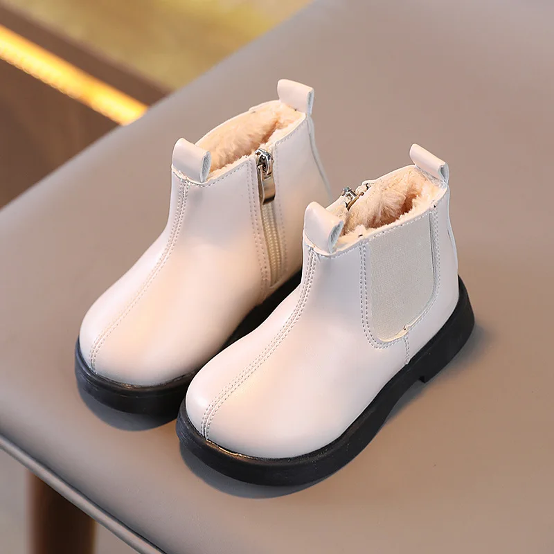 Botas gruesas de algodón para niño y niña, botines de nieve a la moda, cálidos y antideslizantes, estilo británico, estilo Chelsea, novedad